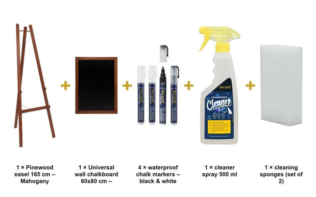 Securit® Mahogany Easel 165 cm + Mahogany Chalkboard 60x80 cm + Waterproof Markers Easel Chalkboard Set | Hospitality Trade Pack - hospitality