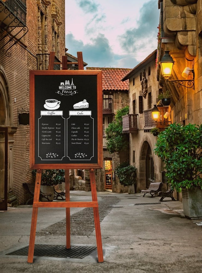 Securit® Mahogany Easel 165 cm + Mahogany Chalkboard 70x90 cm + Waterproof Markers Easel Chalkboard Set | Hospitality Trade Pack - hospitality