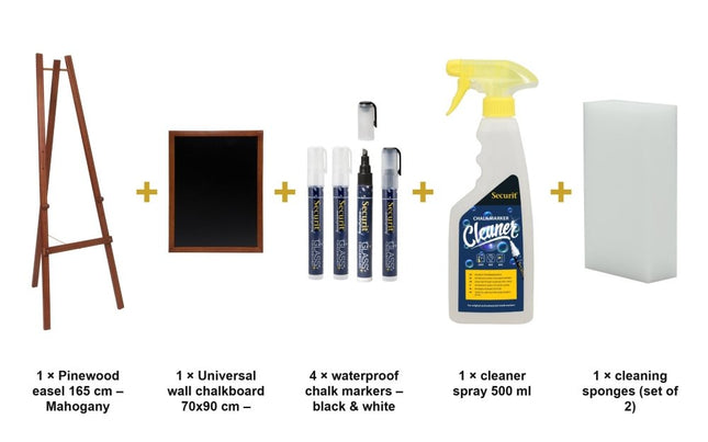 Securit® Mahogany Easel 165 cm + Mahogany Chalkboard 70x90 cm + Waterproof Markers Easel Chalkboard Set | Hospitality Trade Pack - hospitality