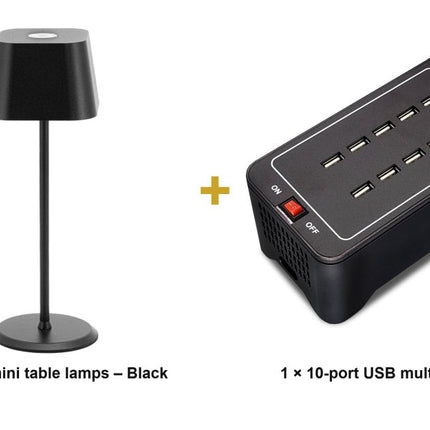 Securit® Malta Table Lamps Black (Pack of 8) + 10-Port Multicharger Lighting Set | Hospitality Trade Pack - hospitality