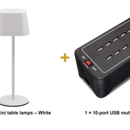 Securit® Malta Table Lamps White (Pack of 8) + 10-Port Multicharger Lighting Set | Hospitality Trade Pack - hospitality