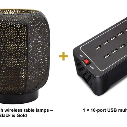Securit® Marrakech Table Lamps Black & Gold (Pack of 6) + 10-Port Multicharger Lighting Set | Hospitality Trade Pack - hospitality