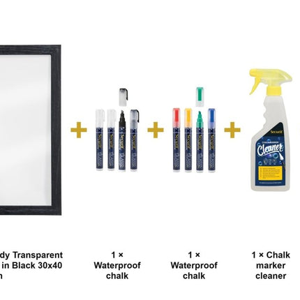 Securit® Medium Woody Transparent Wall Chalkboard in Black 30x40 cm (Pack of 6) Chalkboard Set – Boards + Waterproof Markers + Cleaner | Hospitality Trade Pack - hospitality