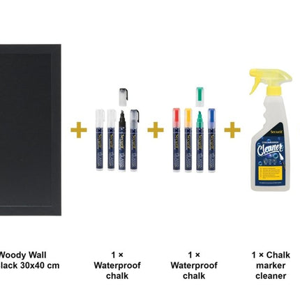 Securit® Medium Woody Wall Chalkboard in Black 30x40 cm (Pack of 6) Chalkboard Set – Boards + Waterproof Markers + Cleaner | Hospitality Trade Pack - hospitality