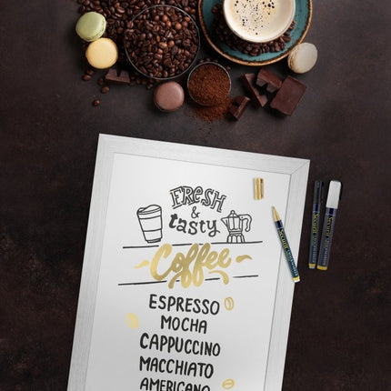 Securit® Medium Woody White Wall Chalkboard 30x40 cm (Pack of 6) Chalkboard Set – Boards + Waterproof Markers + Cleaner | Hospitality Trade Pack - hospitality