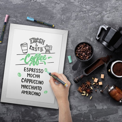 Securit® Medium Woody White Wall Chalkboard 30x40 cm (Pack of 6) Chalkboard Set – Boards + Waterproof Markers + Cleaner | Hospitality Trade Pack - hospitality