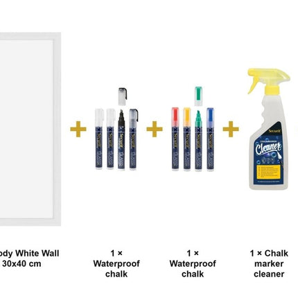 Securit® Medium Woody White Wall Chalkboard 30x40 cm (Pack of 6) Chalkboard Set – Boards + Waterproof Markers + Cleaner | Hospitality Trade Pack - hospitality