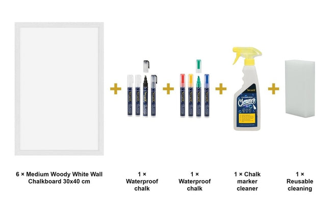 Securit® Medium Woody White Wall Chalkboard 30x40 cm (Pack of 6) Chalkboard Set – Boards + Waterproof Markers + Cleaner | Hospitality Trade Pack - hospitality