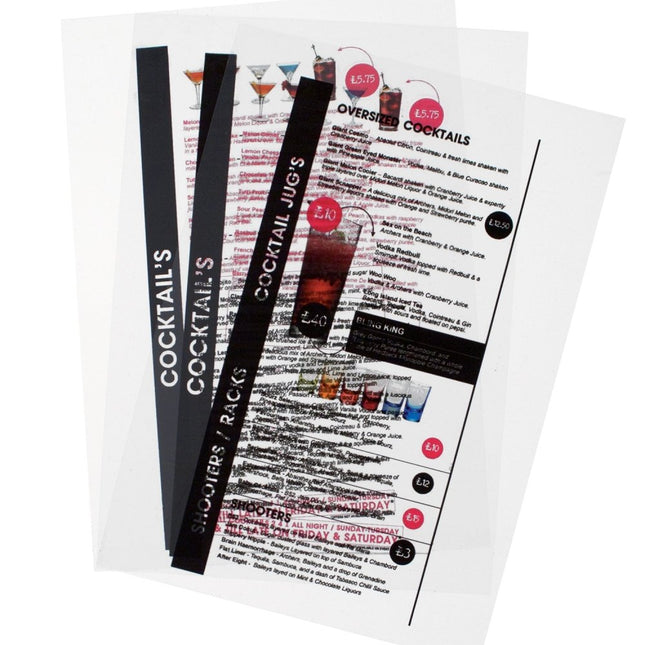 Securit Menu Holder Inserts Transparent 30x21.2x0.3 Cm Pack Of 6 - hospitality