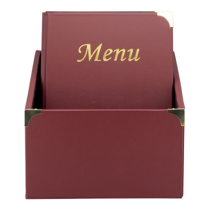 Securit Menu Holders Boxes Basic Wine Red Leather With Gold Corners Set Of 10 - hospitality