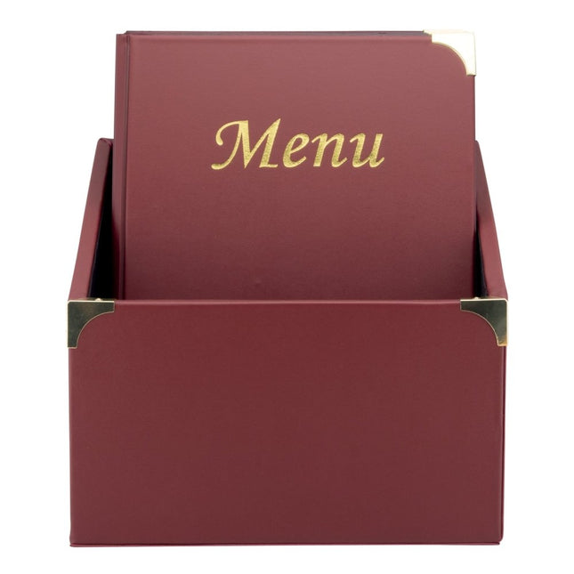 Securit Menu Holders Boxes Basic Wine Red Leather With Gold Corners Set Of 10 - hospitality