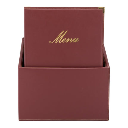 Securit Menu Holders Boxes Classic Leather Style Wine Red A4 Pack of 2 - hospitality