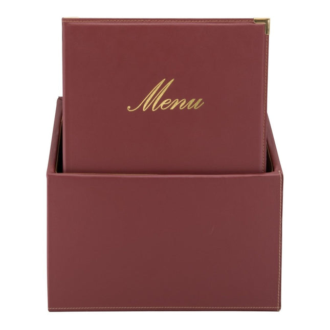 Securit Menu Holders Boxes Classic Leather Style Wine Red A4 Pack of 2 - hospitality