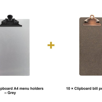 Securit® Metal Clipboard A4 Grey Front-of-House Set – 10 Menu Holders + 10 Bill Presenters | Hospitality Trade Pack - hospitality