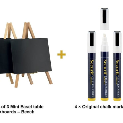 Securit® Mini Easel Beech (10 Sets of 3) Table Chalkboard Set – 30 Easels + White Markers | Hospitality Trade Pack - hospitality