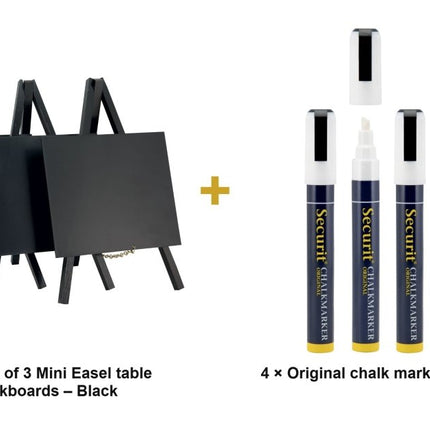 Securit® Mini Easel Black (10 Sets of 3) Table Chalkboard Set – 30 Easels + White Markers | Hospitality Trade Pack - hospitality