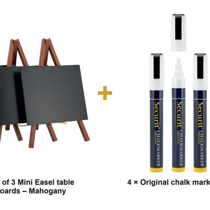 Securit® Mini Easel Mahogany (10 Sets of 3) Table Chalkboard Set – 30 Easels + White Markers | Hospitality Trade Pack - hospitality