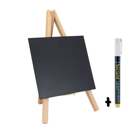 Securit Mini Easel Table Chalkboards Beech Finish Pack Of 6 With Chalk Marker - hospitality