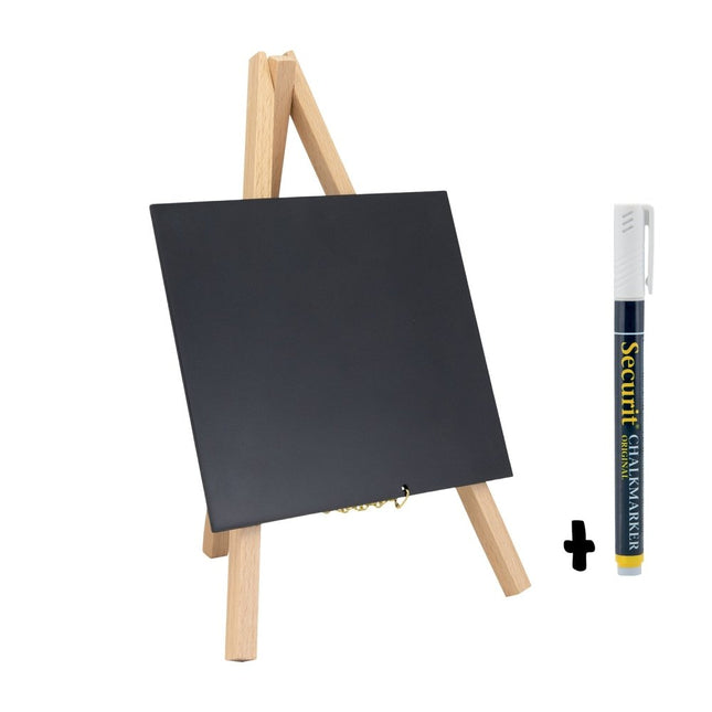 Securit Mini Easel Table Chalkboards Beech Finish Pack Of 6 With Chalk Marker - hospitality