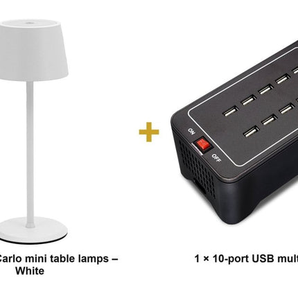 Securit® Monte Carlo Table Lamps White (Pack of 8) + 10-Port Multicharger Lighting Set | Hospitality Trade Pack - hospitality