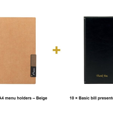 Securit® Nature A4 Beige Front-of-House Set – 10 Menu Holders + 10 Bill Presenters | Hospitality Trade Pack - hospitality
