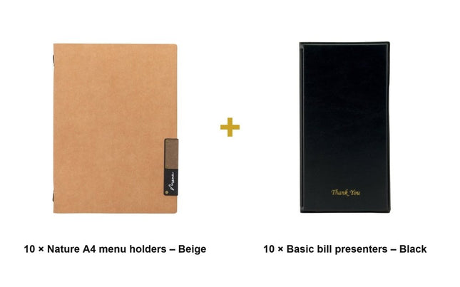 Securit® Nature A4 Beige Front-of-House Set – 10 Menu Holders + 10 Bill Presenters | Hospitality Trade Pack - hospitality