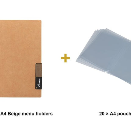 Securit® Nature A4 Beige Menu Set – 10 Menu Holders + 20 Extra Pouches | Hospitality Trade Pack - hospitality