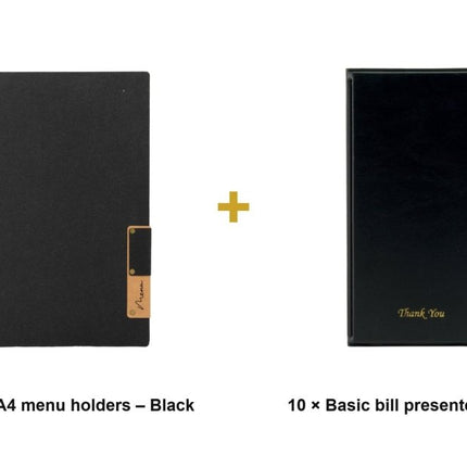Securit® Nature A4 Black Front-of-House Set – 10 Menu Holders + 10 Bill Presenters | Hospitality Trade Pack - hospitality