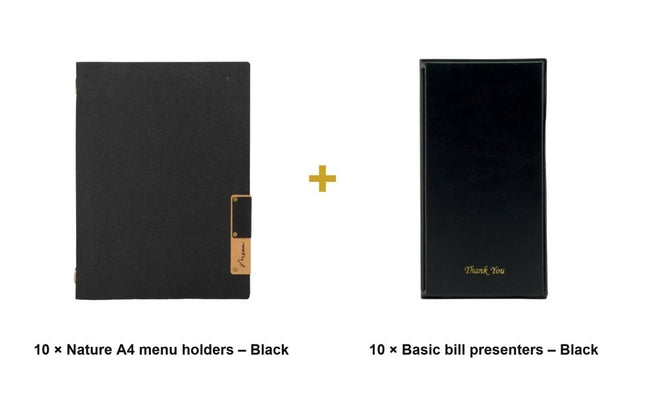 Securit® Nature A4 Black Front-of-House Set – 10 Menu Holders + 10 Bill Presenters | Hospitality Trade Pack - hospitality