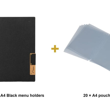 Securit® Nature A4 Black Menu Set – 10 Menu Holders + 20 Extra Pouches | Hospitality Trade Pack - hospitality