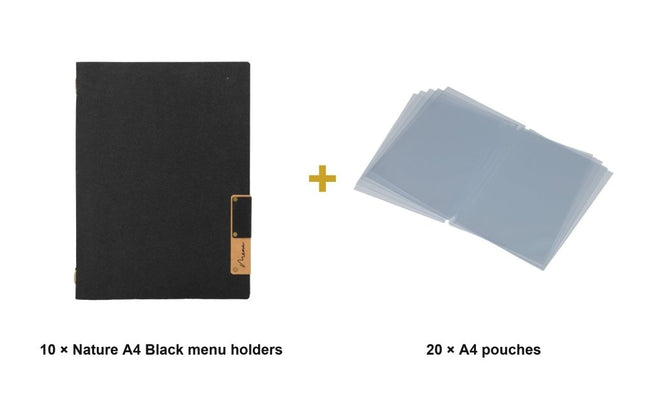 Securit® Nature A4 Black Menu Set – 10 Menu Holders + 20 Extra Pouches | Hospitality Trade Pack - hospitality