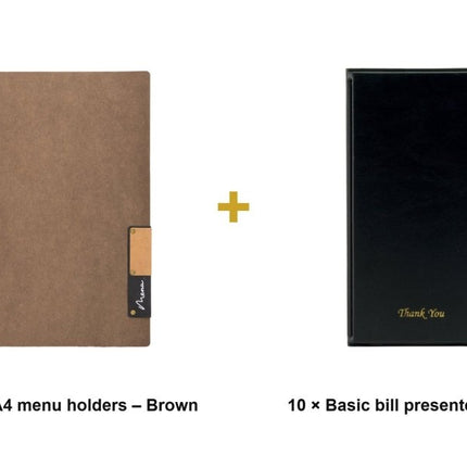 Securit® Nature A4 Brown Front-of-House Set – 10 Menu Holders + 10 Bill Presenters | Hospitality Trade Pack - hospitality