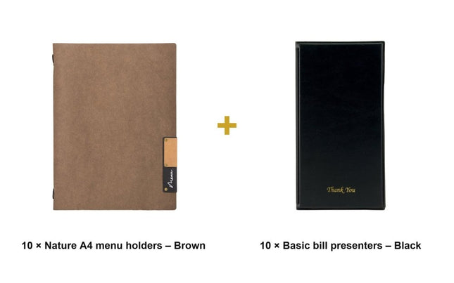 Securit® Nature A4 Brown Front-of-House Set – 10 Menu Holders + 10 Bill Presenters | Hospitality Trade Pack - hospitality