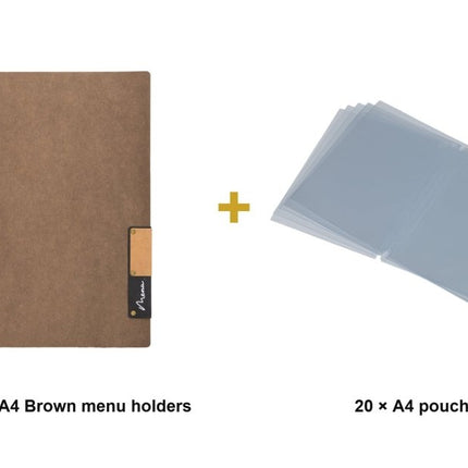 Securit® Nature A4 Brown Menu Set – 10 Menu Holders + 20 Extra Pouches | Hospitality Trade Pack - hospitality