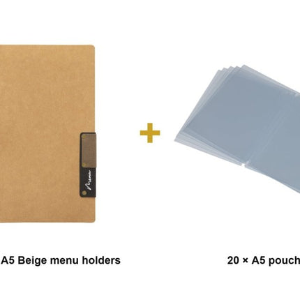 Securit® Nature A5 Beige Menu Set – 10 Menu Holders + 20 Extra Pouches | Hospitality Trade Pack - hospitality