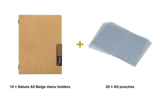 Securit® Nature A5 Beige Menu Set – 10 Menu Holders + 20 Extra Pouches | Hospitality Trade Pack - hospitality