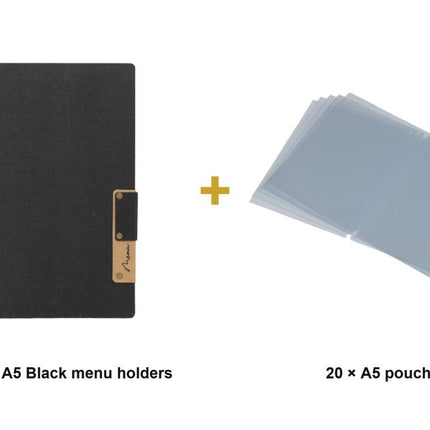 Securit® Nature A5 Black Menu Set – 10 Menu Holders + 20 Extra Pouches | Hospitality Trade Pack - hospitality
