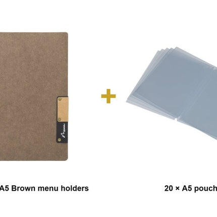 Securit® Nature A5 Brown Menu Set – 10 Menu Holders + 20 Extra Pouches | Hospitality Trade Pack - hospitality