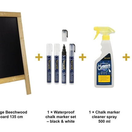 Securit® Nature Large Beechwood Pavement Board 135 cm Chalkboard Set – Board + Waterproof Markers + Cleaner | Hospitality Trade Pack - hospitality