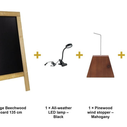 Securit® Nature Large Beechwood Pavement Board 135 cm Lit Pavement Sign Set – Board + LED Lamp + Wind Stopper + Markers | Hospitality Trade Pack - hospitality