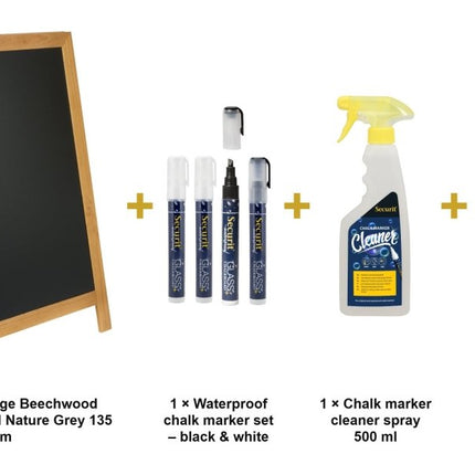 Securit® Nature Large Beechwood Pavement Board Nature Grey 135 cm Chalkboard Set – Board + Waterproof Markers + Cleaner | Hospitality Trade Pack - hospitality