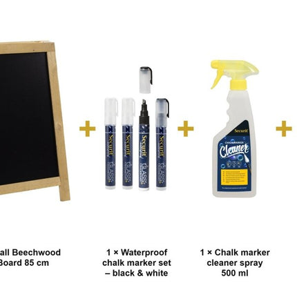 Securit® Nature Small Beechwood Pavement Board 85 cm Chalkboard Set – Board + Waterproof Markers + Cleaner | Hospitality Trade Pack - hospitality