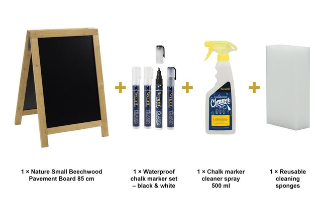 Securit® Nature Small Beechwood Pavement Board 85 cm Chalkboard Set – Board + Waterproof Markers + Cleaner | Hospitality Trade Pack - hospitality