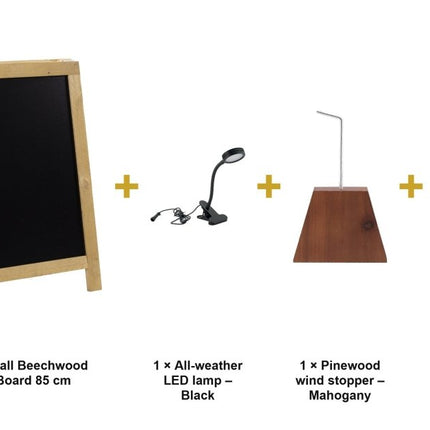 Securit® Nature Small Beechwood Pavement Board 85 cm Lit Pavement Sign Set – Board + LED Lamp + Wind Stopper + Markers | Hospitality Trade Pack - hospitality