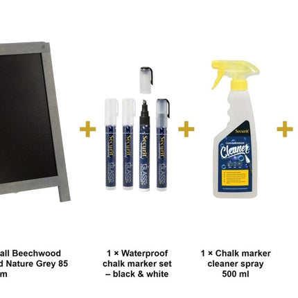 Securit® Nature Small Beechwood Pavement Board Nature Grey 85 cm Chalkboard Set – Board + Waterproof Markers + Cleaner | Hospitality Trade Pack - hospitality