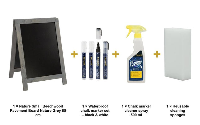 Securit® Nature Small Beechwood Pavement Board Nature Grey 85 cm Chalkboard Set – Board + Waterproof Markers + Cleaner | Hospitality Trade Pack - hospitality
