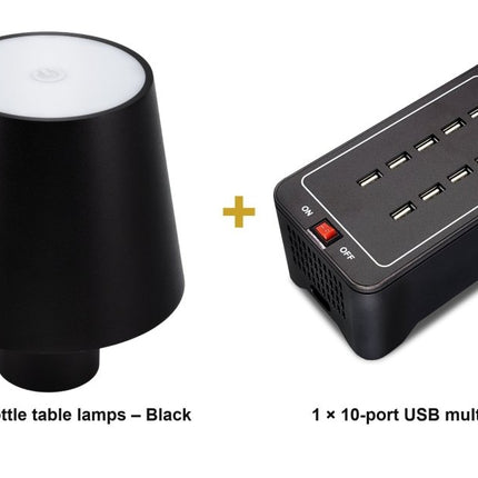Securit® Paris Table Lamps Black (Pack of 8) + 10-Port Multicharger Lighting Set | Hospitality Trade Pack - hospitality
