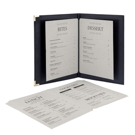 Securit® Premium A5 Paper Menu Card Inserts in Gray 30x21x1cm – 4 x Set of 50 | Restaurant Menu Covers - hospitality