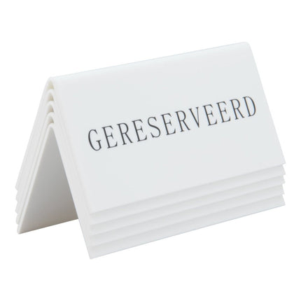 Securit Reservation Table Signs White Acrylic Gereserveerd Sign Pack of 6 - hospitality