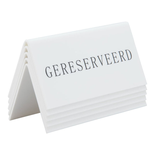 Securit Reservation Table Signs White Acrylic Gereserveerd Sign Pack of 6 - hospitality